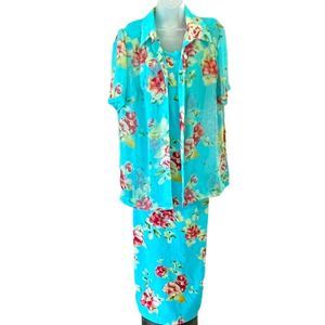 LADY DORBY floral straight dress with matching sheer button down top sz 14W